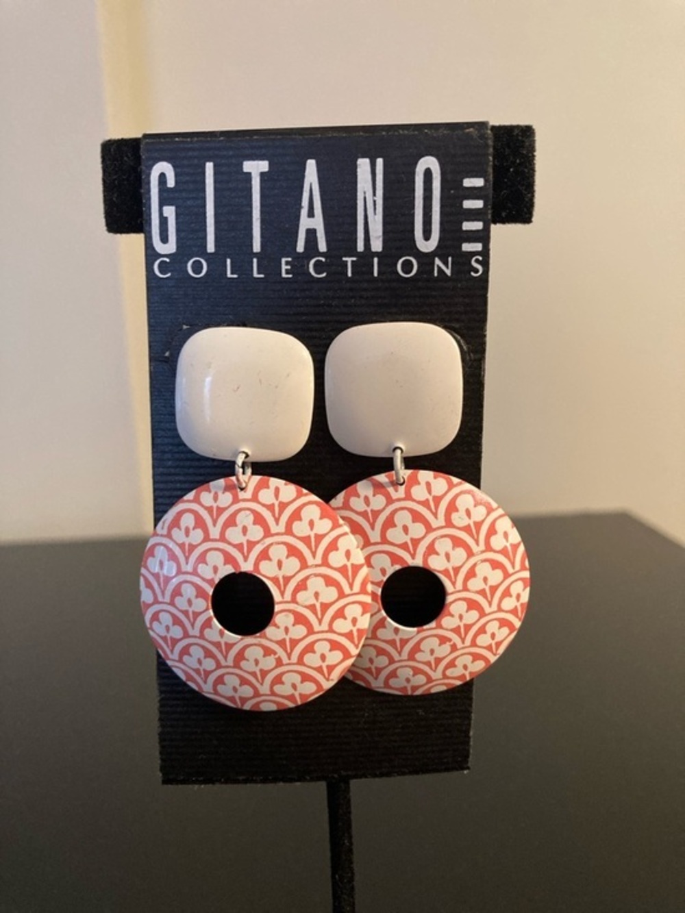 Gitano Coral and White Patterned Donut Drop Earrings